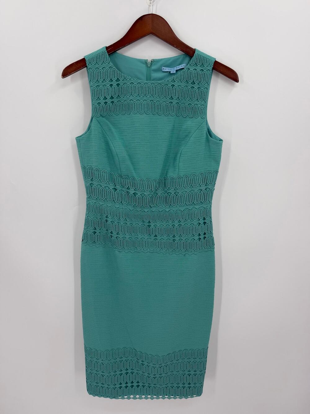 Antonio Melani Teal/Turquoise Lace Sheath Dress Sleeveless Cocktail Work Size 4